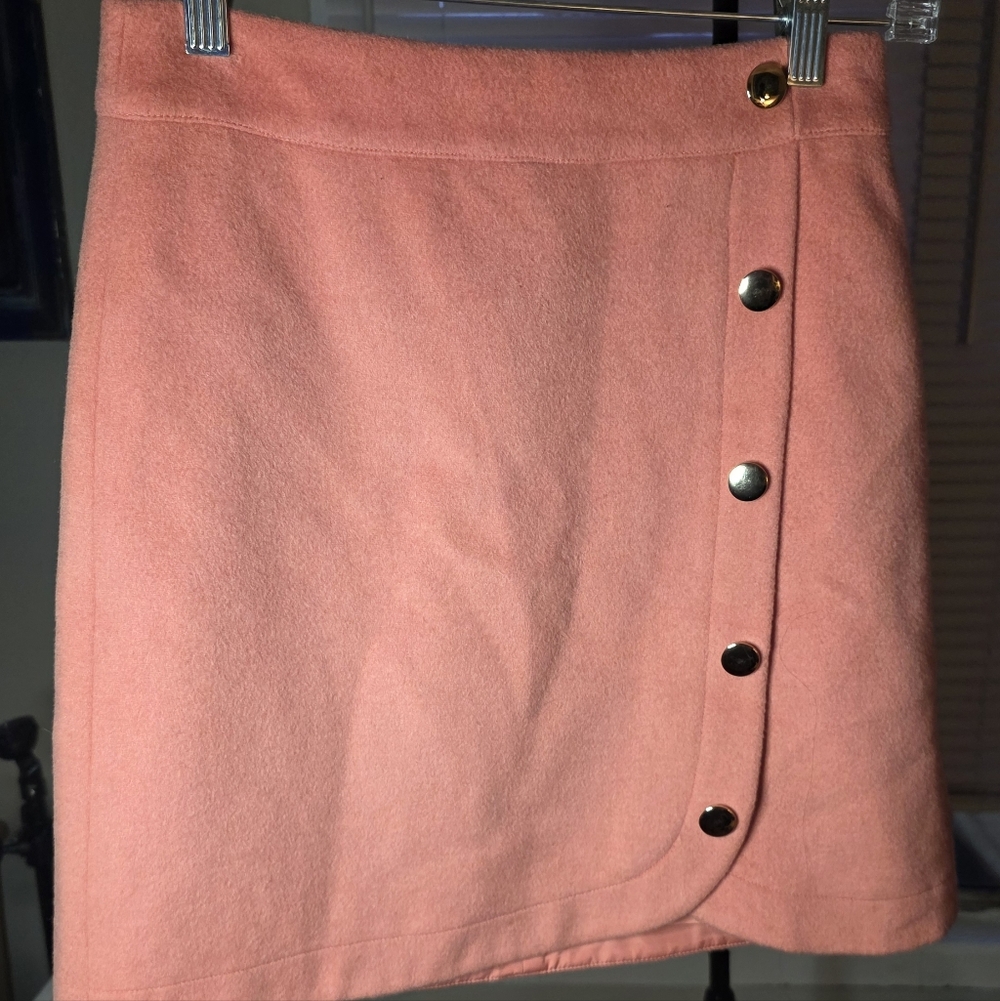 LOFT Peach Button-Detail Wool Mini Skirt